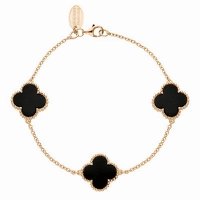 9ct Rose Gold Whitby Jet Bloom Four Leaf Clover Ball Edge Chain Bracelet
