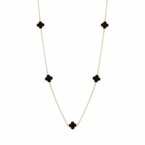 9ct Rose Gold Whitby Jet Bloom Four Leaf Clover Ball Edge Necklace