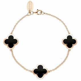 9ct Rose Gold Whitby Jet Bloom Four Leaf Clover Chain Bracelet