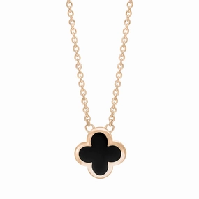 9ct Rose Gold Whitby Jet Bloom Small Four Leaf Clover Polished Edge Pendant