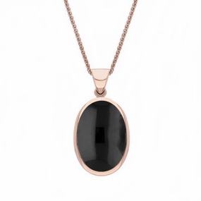 9ct Rose Gold Whitby Jet Blue John Small Double Sided Fob Necklace