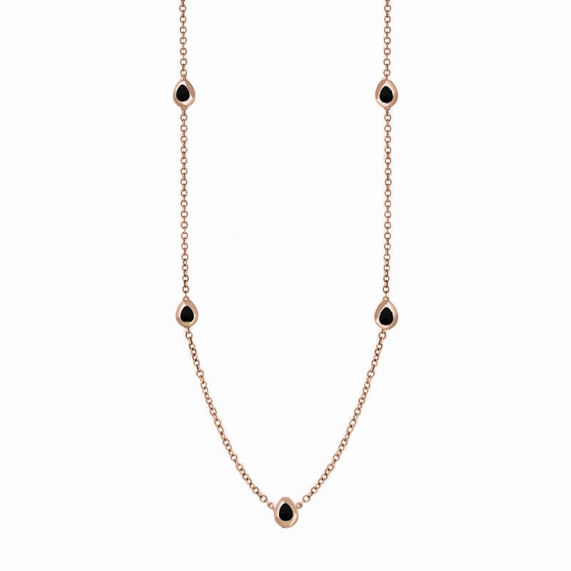9ct Rose Gold Whitby Jet Cross Link Disc Chain Necklace
