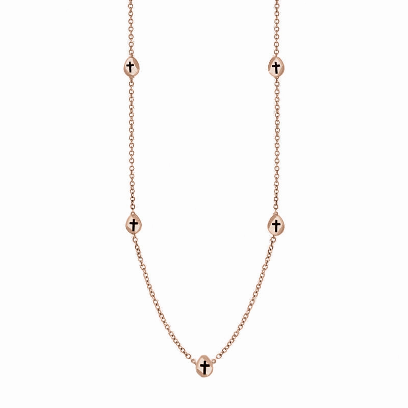 9ct Rose Gold Whitby Jet Cross Link Disc Chain Necklace