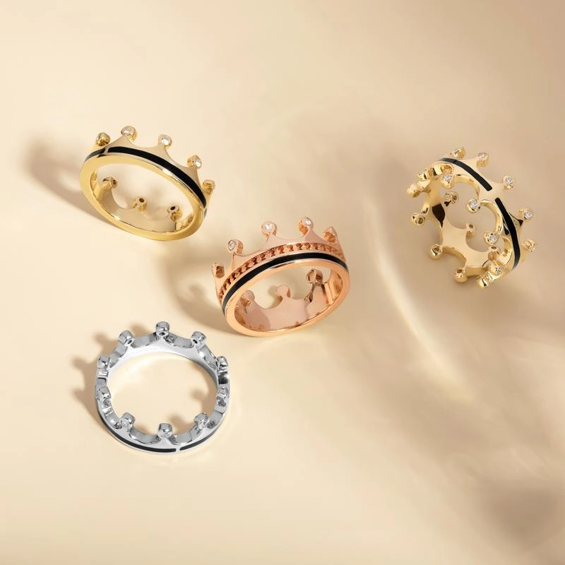 9ct Rose Gold Whitby Jet Diamond Tiara Band Ring