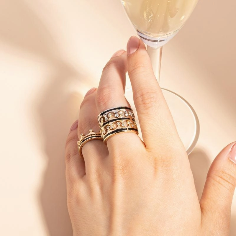 9ct Rose Gold Whitby Jet Diamond Tiara Band Ring