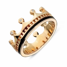 9ct Rose Gold Whitby Jet Diamond Tiara Patterned Band Ring