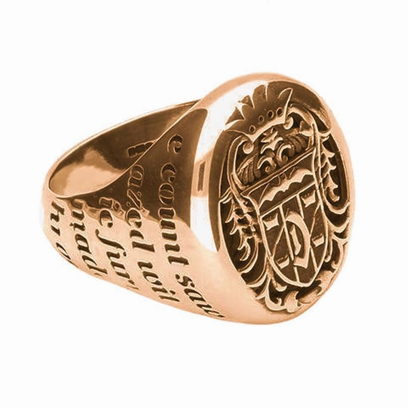 9ct Rose Gold Whitby Jet Dracula Crest Replica Signet Ring