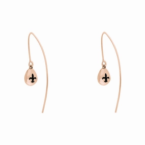 9ct Rose Gold Whitby Jet Fleur De Lis Disc Drop Earrings