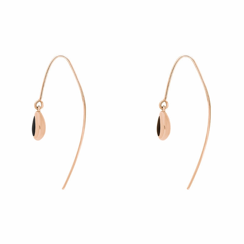 9ct Rose Gold Whitby Jet Fleur De Lis Disc Drop Earrings