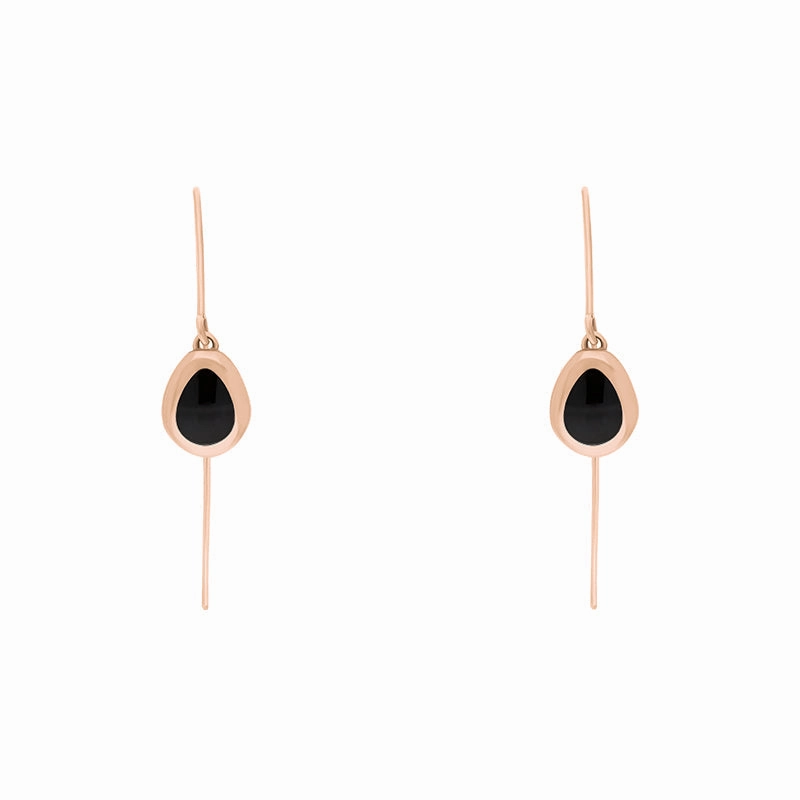 9ct Rose Gold Whitby Jet Fleur De Lis Disc Drop Earrings