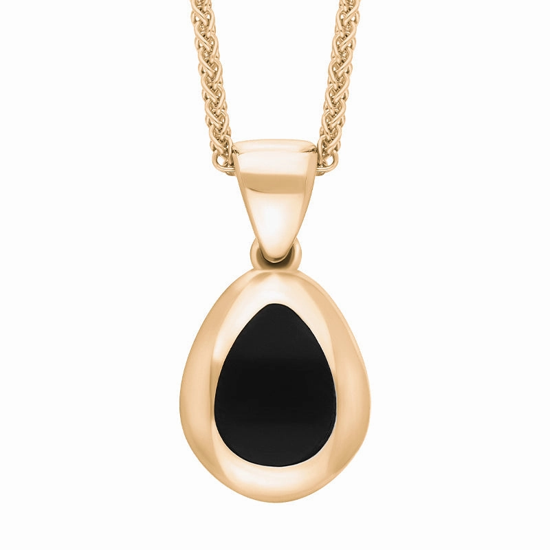 9ct Rose Gold Whitby Jet Fleur De Lis Pear Shape Necklace