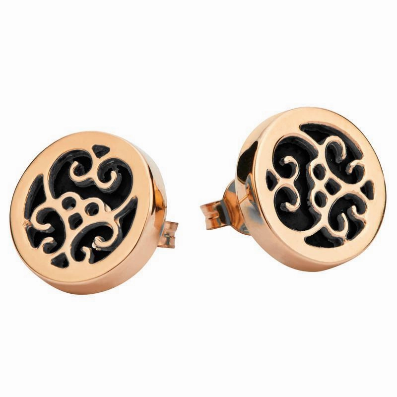 9ct Rose Gold Whitby Jet Flore Filigree Stud Earrings