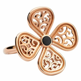 9ct Rose Gold Whitby Jet Flore Four Petal Filigree Ring