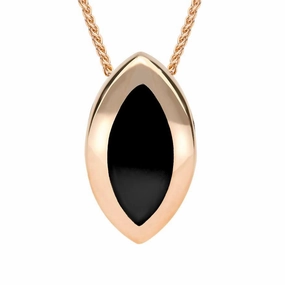 9ct Rose Gold Whitby Jet Framed Marquise Necklace