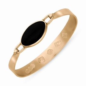 9ct Rose Gold Whitby Jet Hallmark Wide Oval Bangle