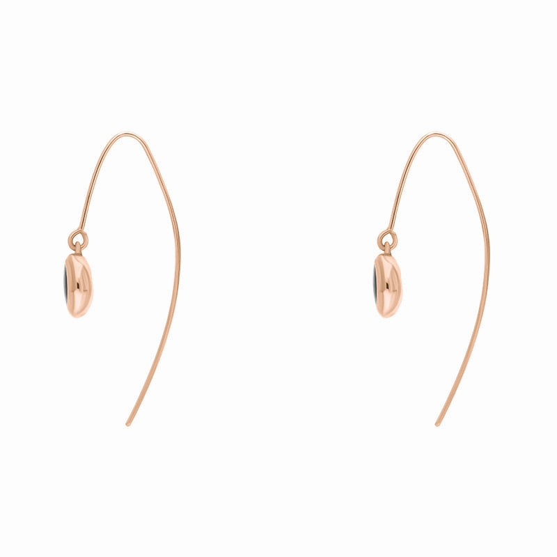 9ct Rose Gold Whitby Jet Heart Disc Drop Earrings