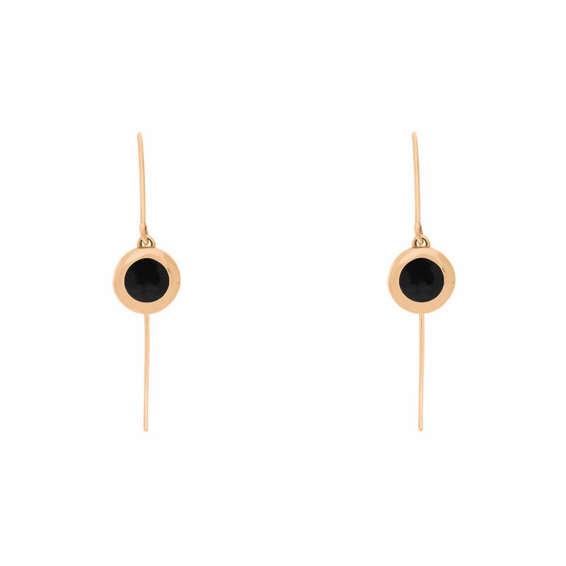 9ct Rose Gold Whitby Jet Heart Disc Drop Earrings