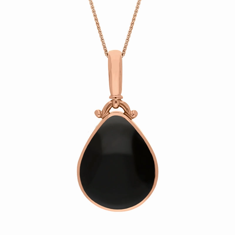 9ct Rose Gold Whitby Jet Lapis Lazuli Double Sided Pear Fob Necklace