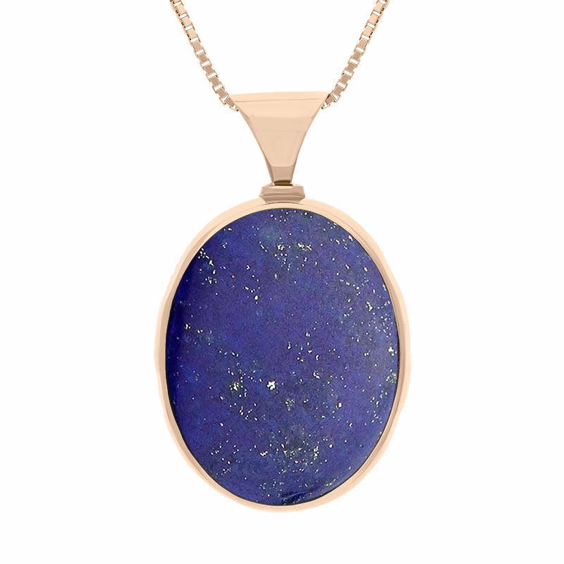 9ct Rose Gold Whitby Jet Lapis Lazuli Queens Jubilee Hallmark Double Sided Oval Necklace D