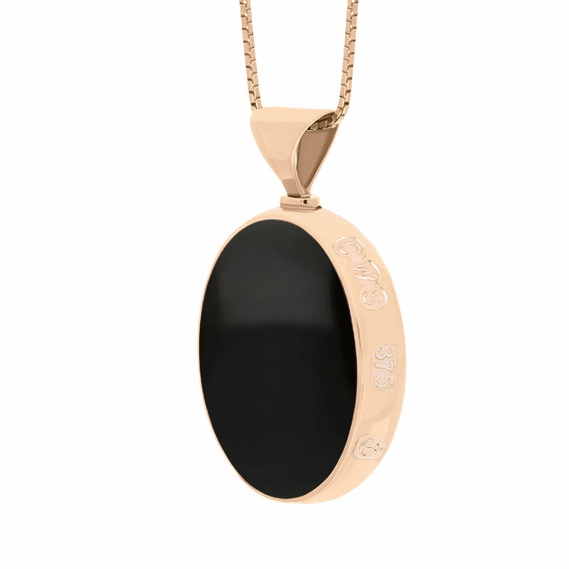 9ct Rose Gold Whitby Jet Lapis Lazuli Queens Jubilee Hallmark Double Sided Oval Necklace D