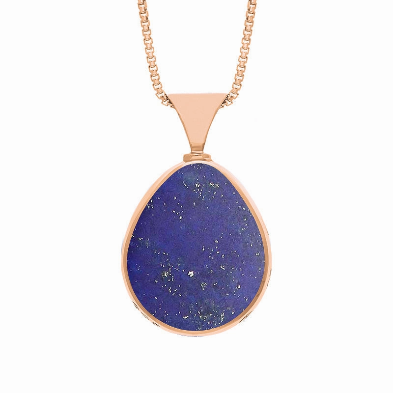 9ct Rose Gold Whitby Jet Lapis Lazuli Queens Jubilee Hallmark Double Sided Pear-shaped Necklace D