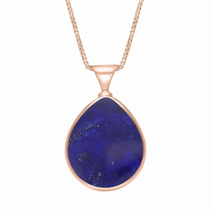 9ct Rose Gold Whitby Jet Lapis Lazuli Queens Jubilee Hallmark Double Sided Pear-shaped Necklace D