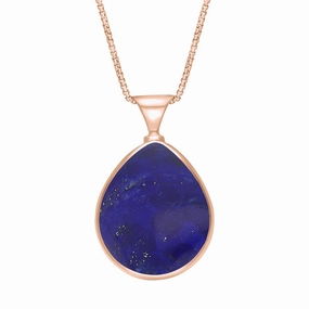 9ct Rose Gold Whitby Jet Lapis Lazuli Queens Jubilee Hallmark Double Sided Pear-shaped Necklace D