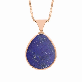 9ct Rose Gold Whitby Jet Lapis Lazuli Queens Jubilee Hallmark Double Sided Pear-shaped Necklace D