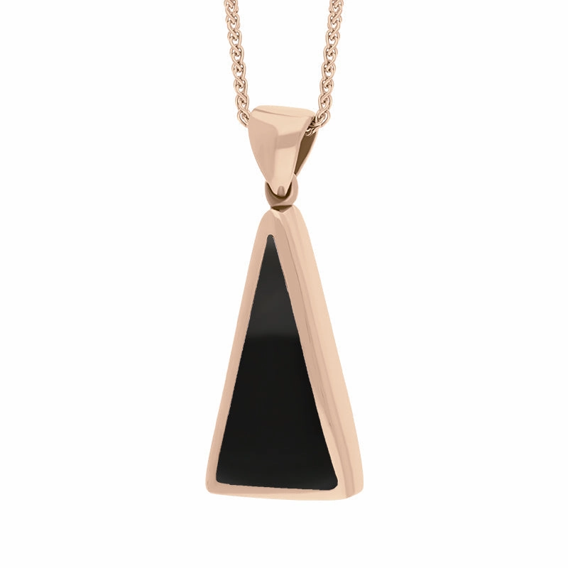 9ct Rose Gold Whitby Jet Lapis Lazuli Small Double Sided Triangular Fob Necklace