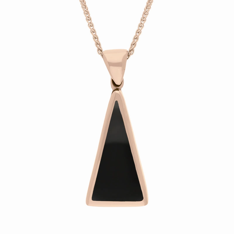 9ct Rose Gold Whitby Jet Lapis Lazuli Small Double Sided Triangular Fob Necklace