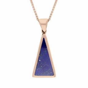 9ct Rose Gold Whitby Jet Lapis Lazuli Small Double Sided Triangular Fob Necklace