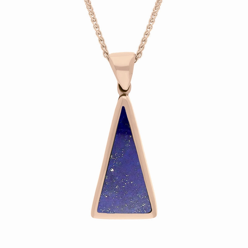 9ct Rose Gold Whitby Jet Lapis Lazuli Small Double Sided Triangular Fob Necklace