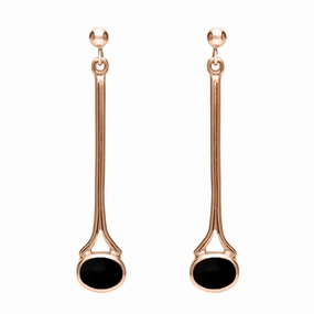 9ct Rose Gold Whitby Jet Long Drop Earrings