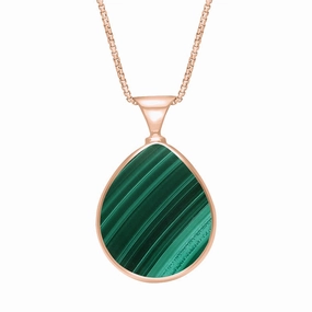 9ct Rose Gold Whitby Jet Malachite Queens Jubilee Hallmark Double Sided Pear-shaped Necklace D