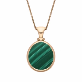 9ct Rose Gold Whitby Jet Malachite Small Double Sided Pear Fob Necklace