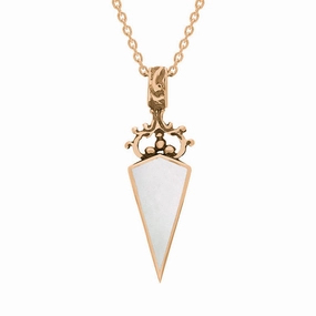 9ct Rose Gold Whitby Jet Mother Of Pearl Double Sided Scroll Dagger Fob Necklace
