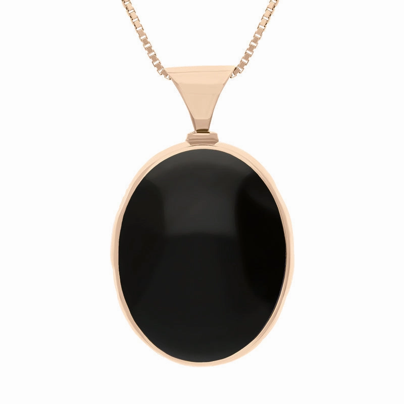 9ct Rose Gold Whitby Jet Mother of Pearl Queens Jubilee Hallmark Double Sided Oval Necklace D