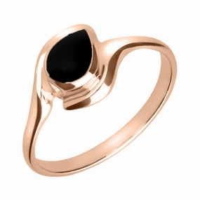 9ct Rose Gold Whitby Jet Offset Pear Ring