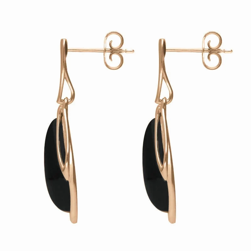 9ct Rose Gold Whitby Jet Open Marquise Drop Earrings