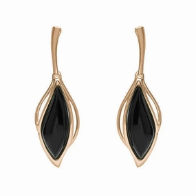 9ct Rose Gold Whitby Jet Open Marquise Drop Earrings