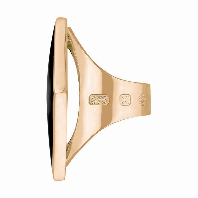 9ct Rose Gold Whitby Jet Queen's Jubilee Hallmark Large Rhombus Ring D