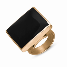 9ct Rose Gold Whitby Jet Queen's Jubilee Hallmark Medium Square Ring D