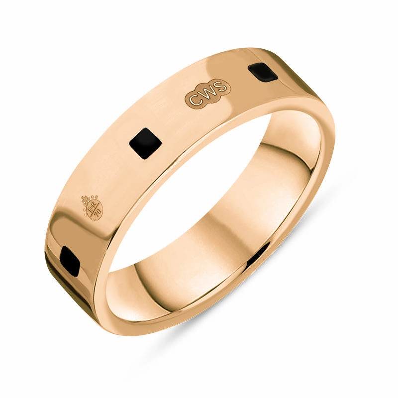 9ct Rose Gold Whitby Jet Queen's Jubilee Hallmark Princess Cut 5mm Ring D