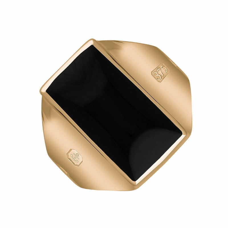 9ct Rose Gold Whitby Jet Queen's Jubilee Hallmark Small Oblong Ring D