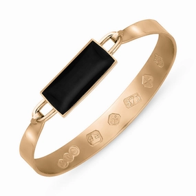 9ct Rose Gold Whitby Jet Queen's Jubilee Hallmark Wide Oblong Bangle D
