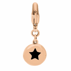9ct Rose Gold Whitby Jet Round Shaped Star Clip Charm