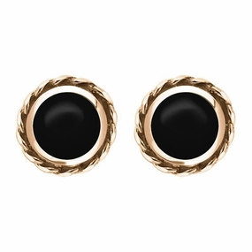 9ct Rose Gold Whitby Jet Round Twist Edge Stud Earrings