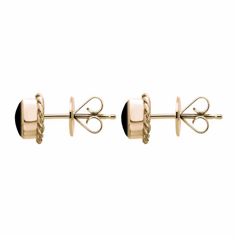 9ct Rose Gold Whitby Jet Round Twist Edge Stud Earrings