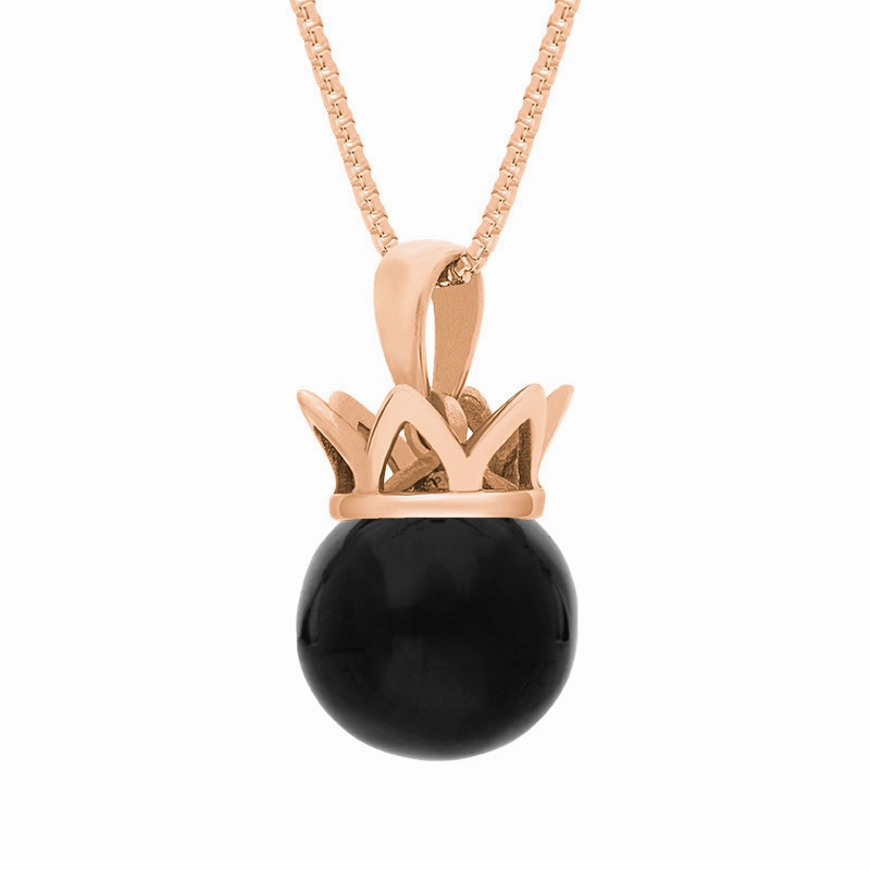 9ct Rose Gold Whitby Jet Royal Coronet 11mm Bead Pendant