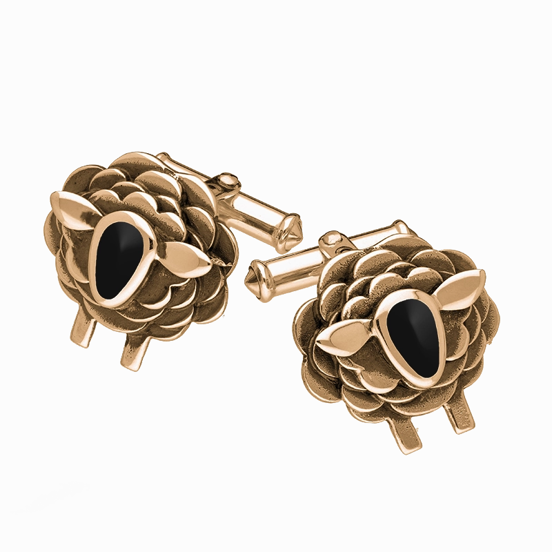 9ct Rose Gold Whitby Jet Sheep Cufflinks